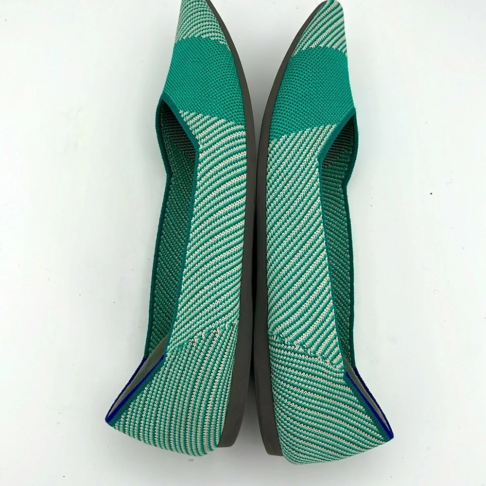 Rothy’s -women’s The pointed toe flats green teal striped knit ballet shoes 11.5